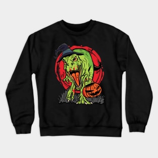 Trick-or-Treating Dinosaur with Jack-O-Lantern Graphic Crewneck Sweatshirt